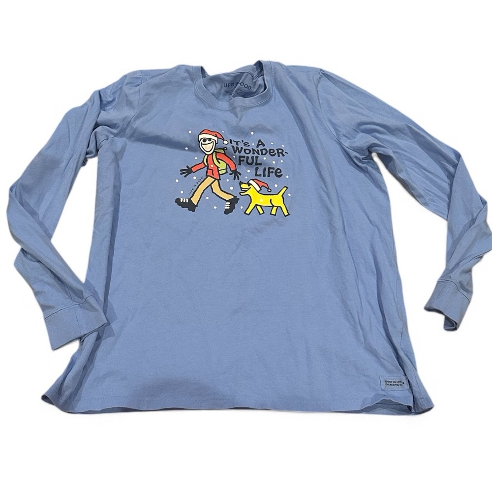 LIFE IS GOOD ITS A WONDERFUL LIFE CHRISTMAS HOLIDAY BLUE LONG SLEEVE TSHIRT XL - Picture 2 of 8